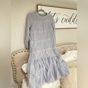 Dainty Jewells Light Lavender Eyelet Long Sleeve Midi Dress